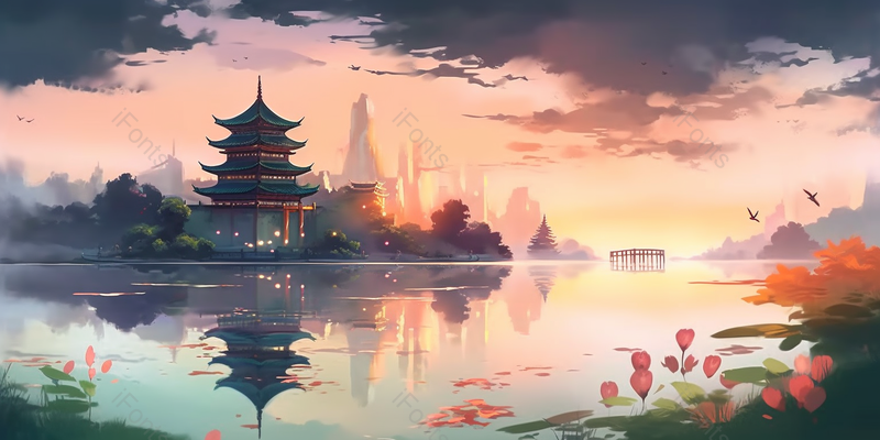 暴风雨前的杭州西湖背景照,插画/手绘图,插画/手绘图库,插画/手绘图下载,插画/手绘